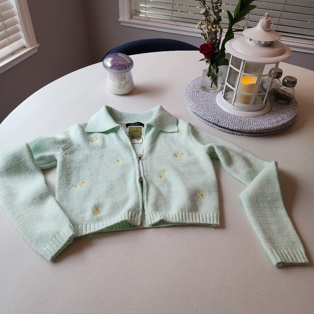 Witty Fox. Juniors double zip fuzzy sweater. Color:mint green. Size: Small